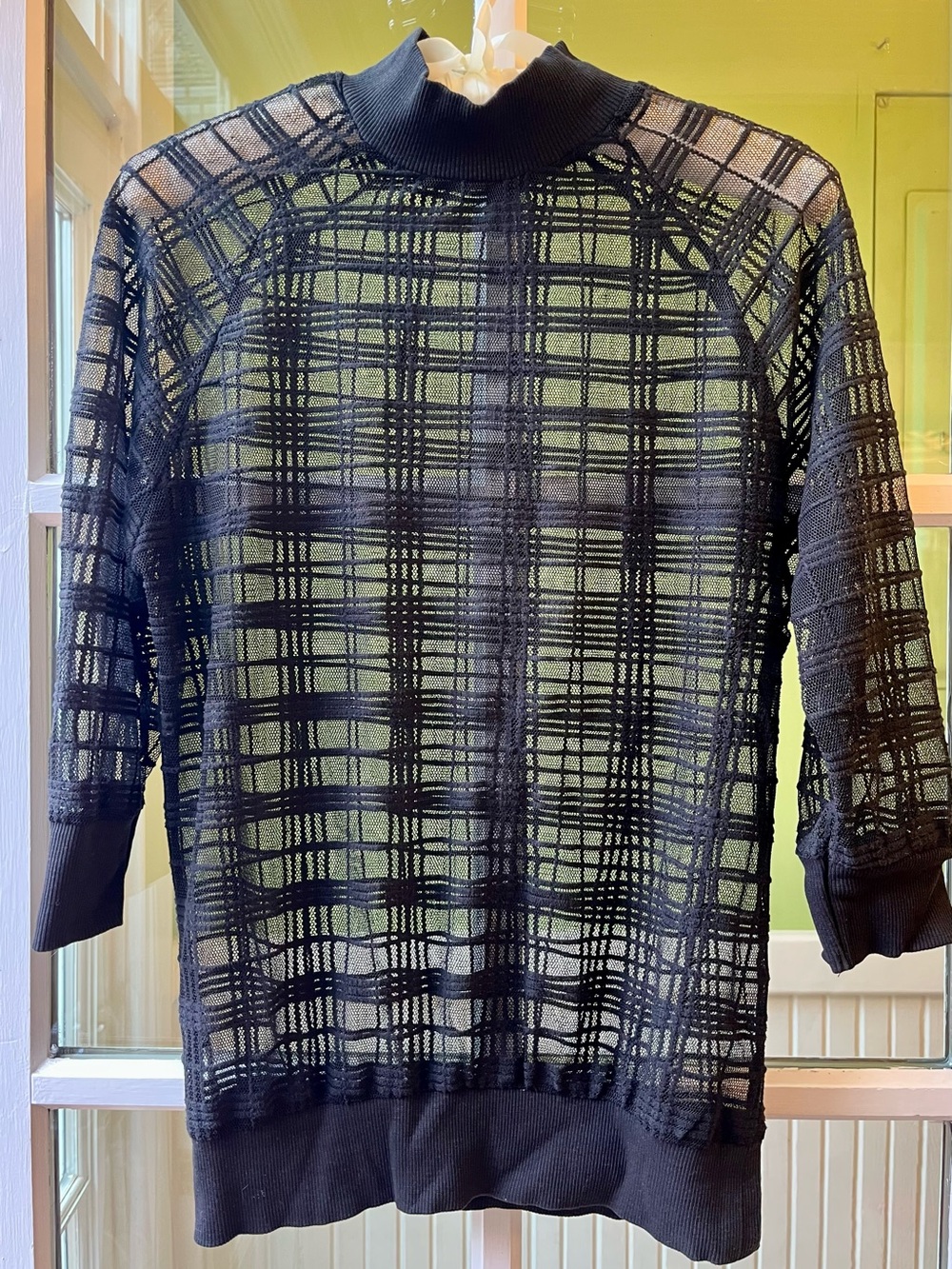 Atmosphere Black Sheer Plaid Turtleneck Sweater from France